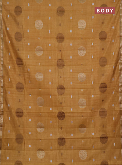 Semi raw silk saree sandal with allover thread & zari woven floral buttas and small zari woven border