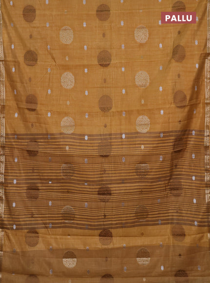 Semi raw silk saree sandal with allover thread & zari woven floral buttas and small zari woven border