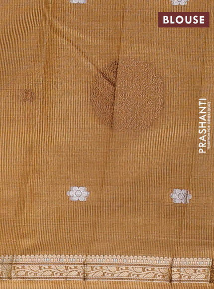 Semi raw silk saree sandal with allover thread & zari woven floral buttas and small zari woven border