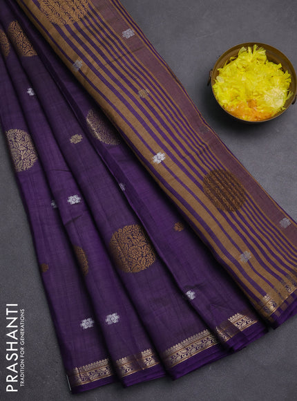Semi raw silk saree violet with allover thread & zari woven floral buttas and small zari woven border