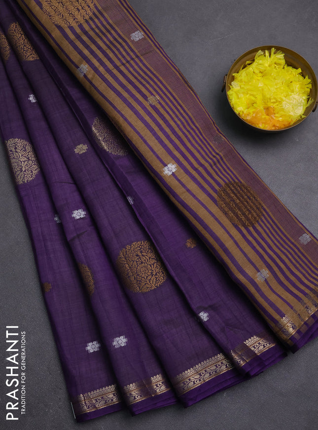 Semi raw silk saree violet with allover thread & zari woven floral buttas and small zari woven border