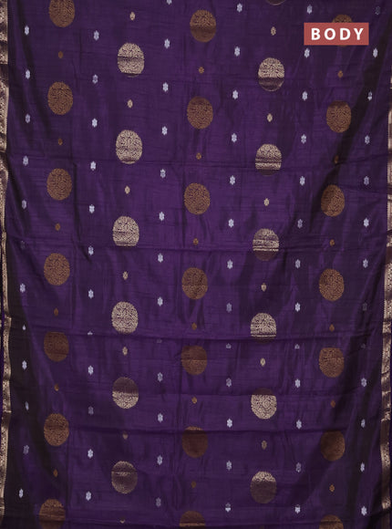 Semi raw silk saree violet with allover thread & zari woven floral buttas and small zari woven border
