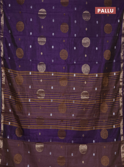 Semi raw silk saree violet with allover thread & zari woven floral buttas and small zari woven border