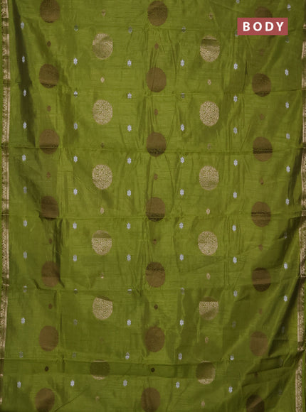 Semi raw silk saree light green with allover thread & zari woven floral buttas and small zari woven border