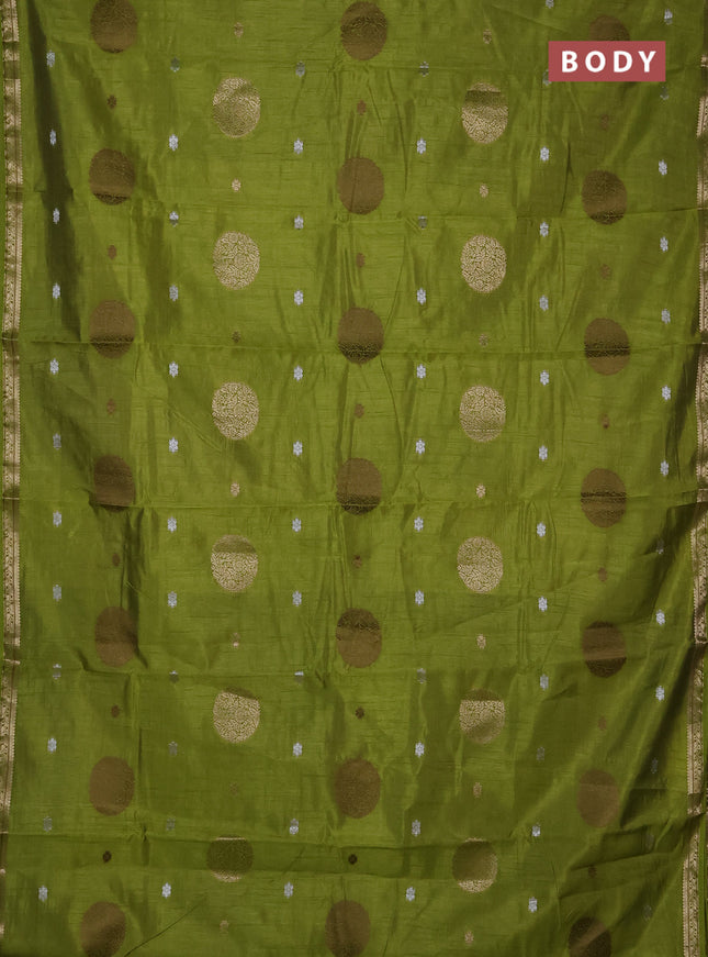 Semi raw silk saree light green with allover thread & zari woven floral buttas and small zari woven border
