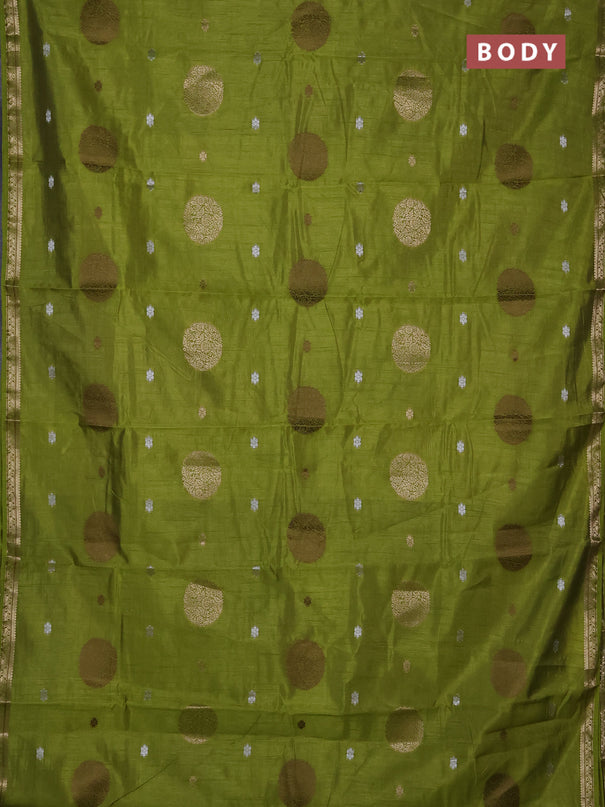 Semi raw silk saree light green with allover thread & zari woven floral buttas and small zari woven border