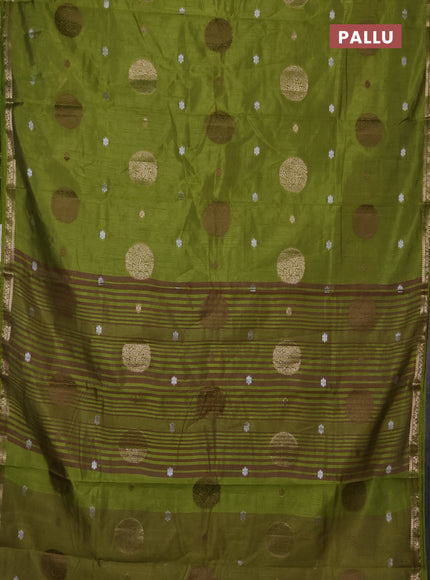 Semi raw silk saree light green with allover thread & zari woven floral buttas and small zari woven border