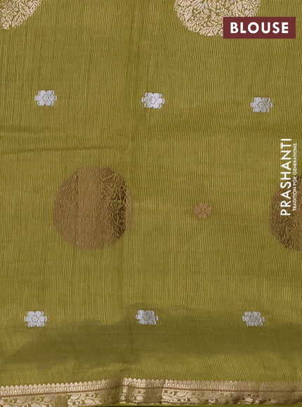 Semi raw silk saree light green with allover thread & zari woven floral buttas and small zari woven border