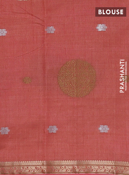 Semi raw silk saree peach pink with allover thread & zari woven floral buttas and small zari woven border