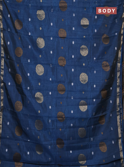 Semi raw silk saree peacock blue with allover thread & zari woven floral buttas and small zari woven border