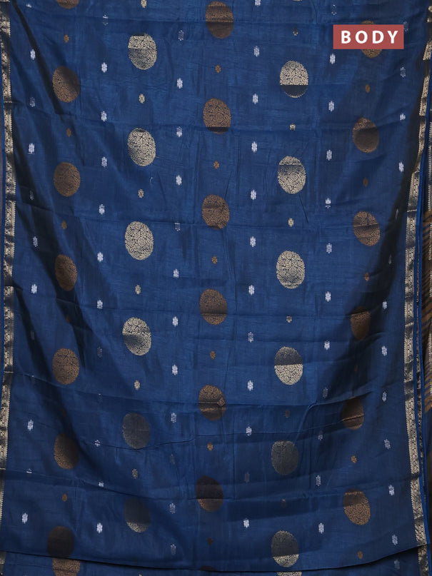 Semi raw silk saree peacock blue with allover thread & zari woven floral buttas and small zari woven border