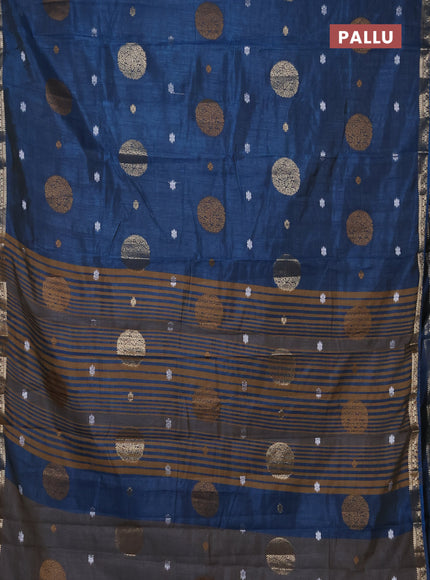Semi raw silk saree peacock blue with allover thread & zari woven floral buttas and small zari woven border