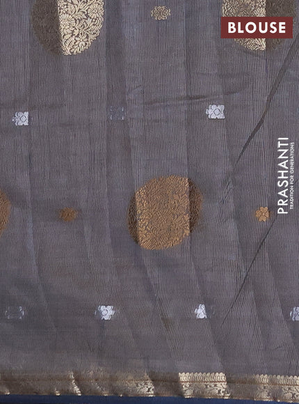 Semi raw silk saree peacock blue with allover thread & zari woven floral buttas and small zari woven border