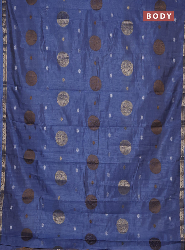 Semi raw silk saree pastel blue with allover thread & zari woven floral buttas and small zari woven border