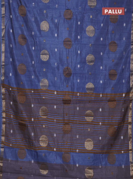 Semi raw silk saree pastel blue with allover thread & zari woven floral buttas and small zari woven border