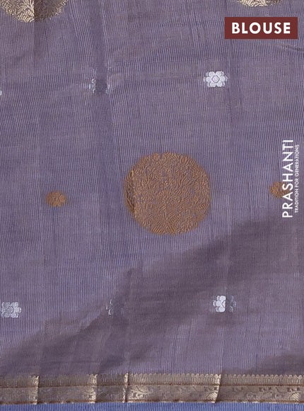 Semi raw silk saree pastel blue with allover thread & zari woven floral buttas and small zari woven border