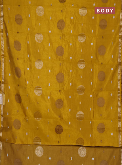 Semi raw silk saree mustard yellow with allover thread & zari woven floral buttas and small zari woven border