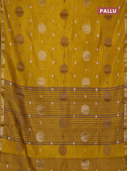 Semi raw silk saree mustard yellow with allover thread & zari woven floral buttas and small zari woven border