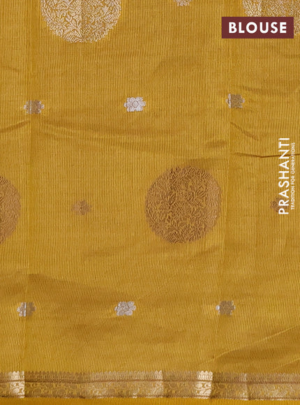 Semi raw silk saree mustard yellow with allover thread & zari woven floral buttas and small zari woven border