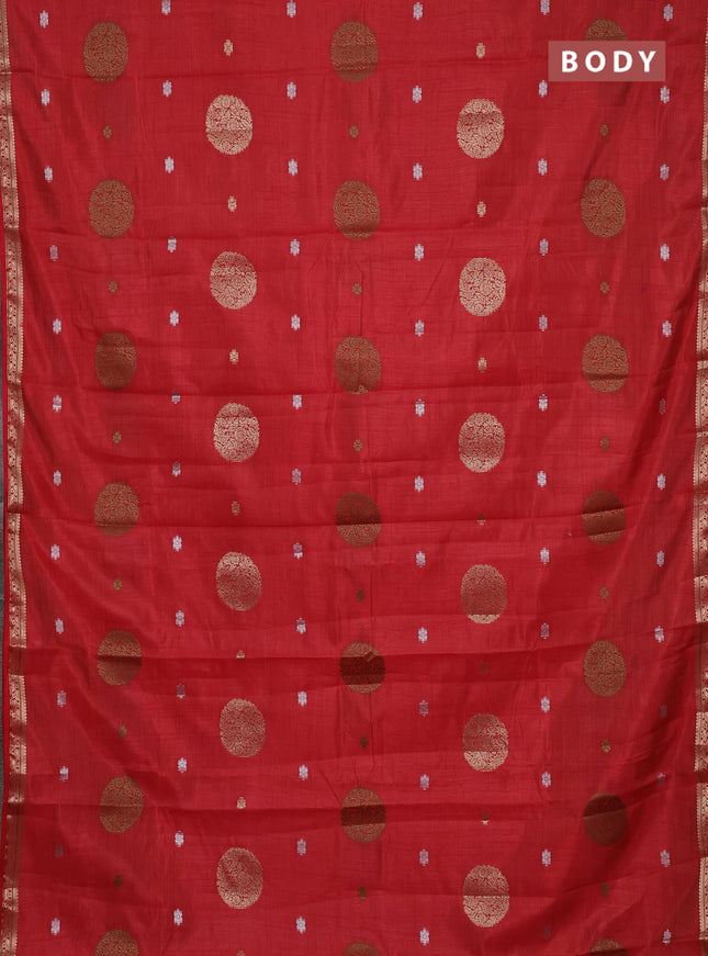 Semi raw silk saree red with allover thread & zari woven floral buttas and small zari woven border