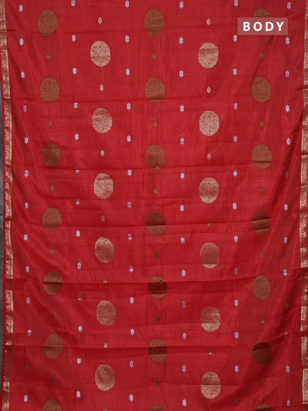 Semi raw silk saree red with allover thread & zari woven floral buttas and small zari woven border