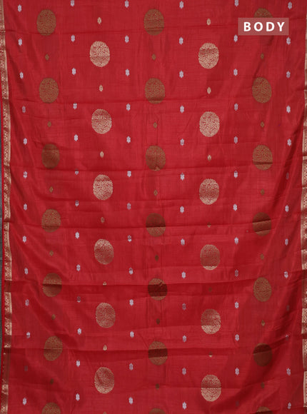 Semi raw silk saree red with allover thread & zari woven floral buttas and small zari woven border