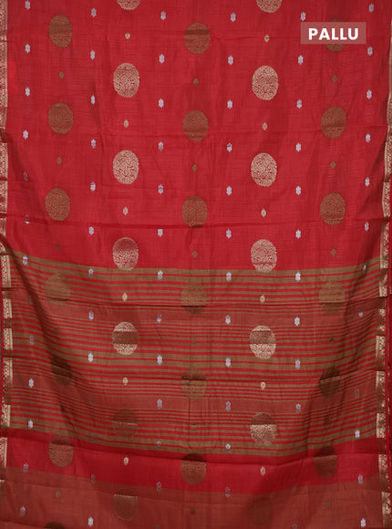 Semi raw silk saree red with allover thread & zari woven floral buttas and small zari woven border