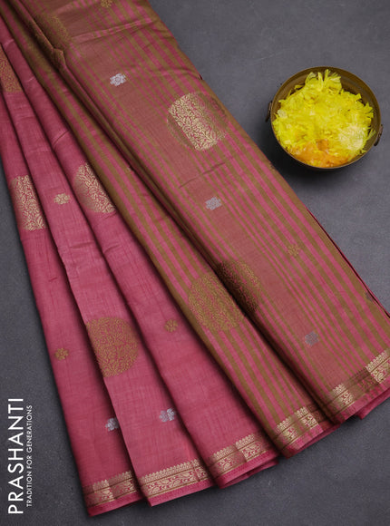 Semi raw silk saree mauve pink with allover thread & zari woven floral buttas and small zari woven border