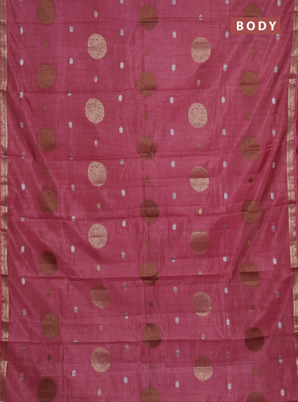 Semi raw silk saree mauve pink with allover thread & zari woven floral buttas and small zari woven border