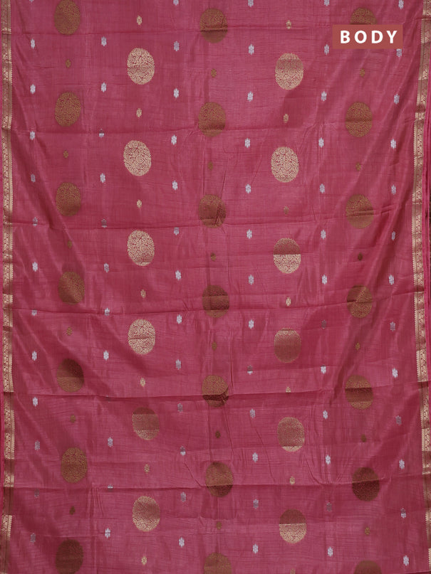 Semi raw silk saree mauve pink with allover thread & zari woven floral buttas and small zari woven border