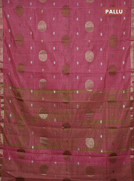 Semi raw silk saree mauve pink with allover thread & zari woven floral buttas and small zari woven border