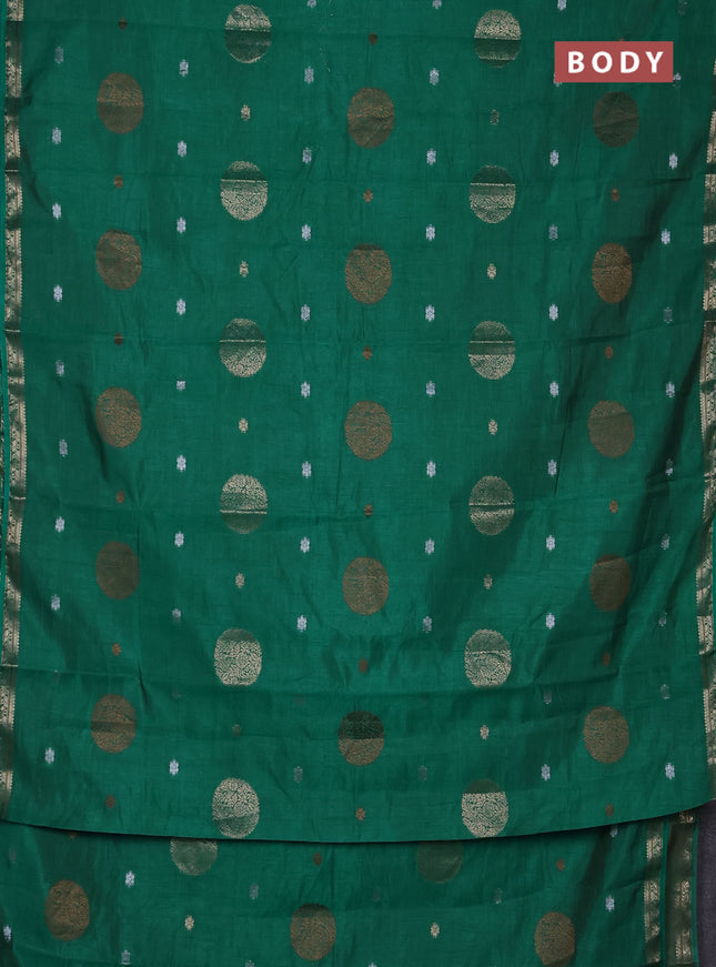 Semi raw silk saree teal green with allover thread & zari woven floral buttas and small zari woven border