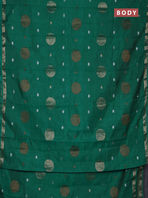 Semi raw silk saree teal green with allover thread & zari woven floral buttas and small zari woven border
