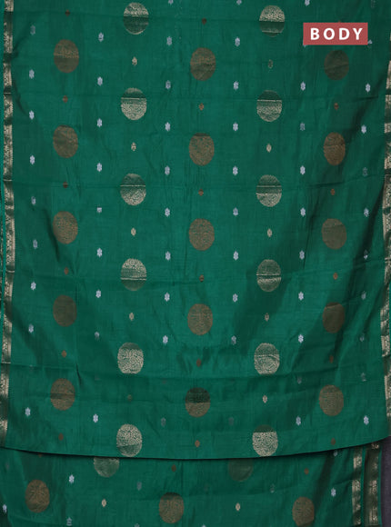 Semi raw silk saree teal green with allover thread & zari woven floral buttas and small zari woven border