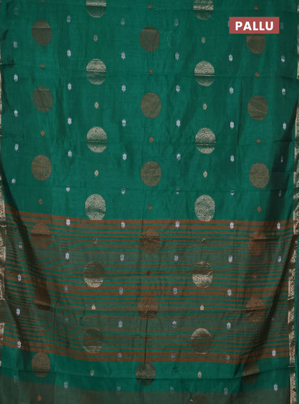 Semi raw silk saree teal green with allover thread & zari woven floral buttas and small zari woven border