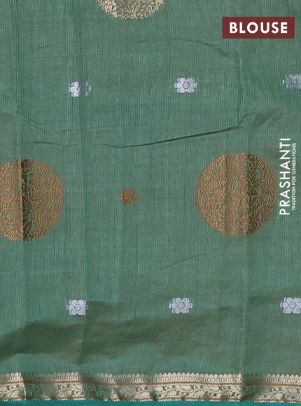 Semi raw silk saree teal green with allover thread & zari woven floral buttas and small zari woven border