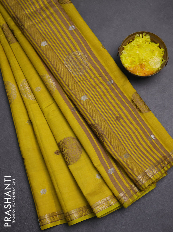 Semi raw silk saree light green with allover thread & zari woven floral buttas and small zari woven border