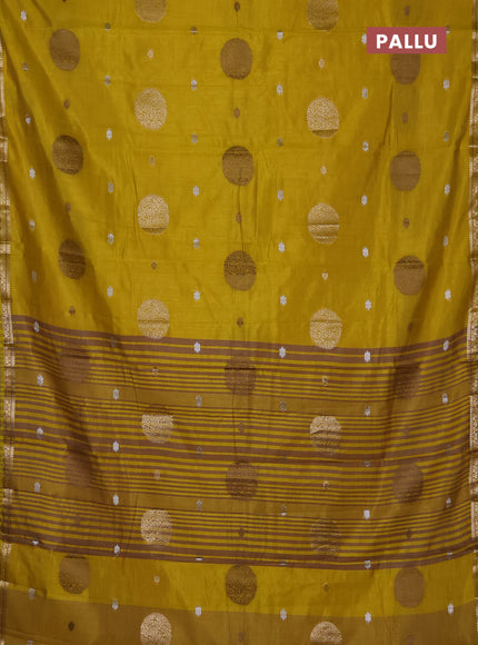 Semi raw silk saree light green with allover thread & zari woven floral buttas and small zari woven border