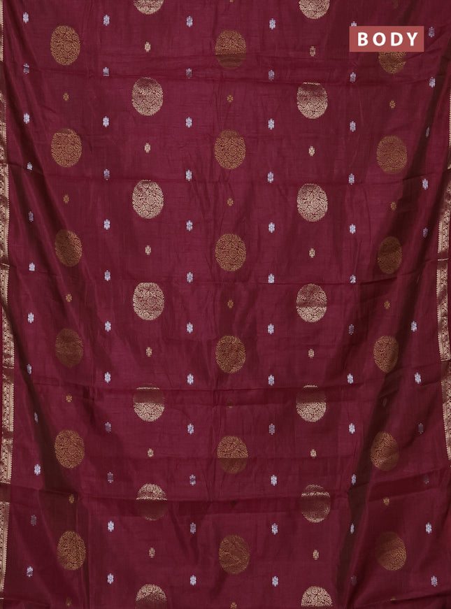 Semi raw silk saree deep wine shade with allover thread & zari woven floral buttas and small zari woven border