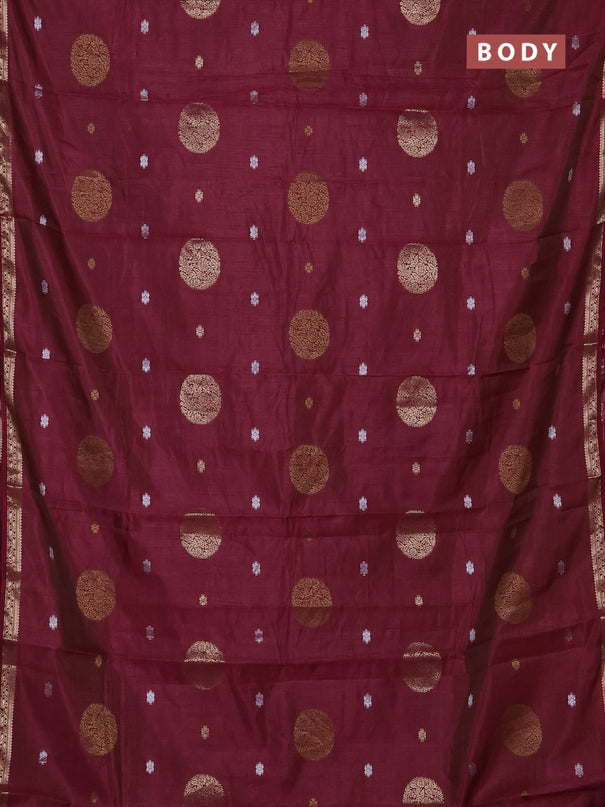 Semi raw silk saree deep wine shade with allover thread & zari woven floral buttas and small zari woven border