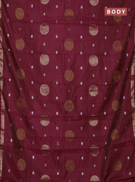 Semi raw silk saree deep wine shade with allover thread & zari woven floral buttas and small zari woven border