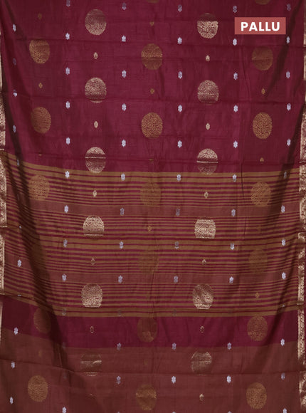Semi raw silk saree deep wine shade with allover thread & zari woven floral buttas and small zari woven border
