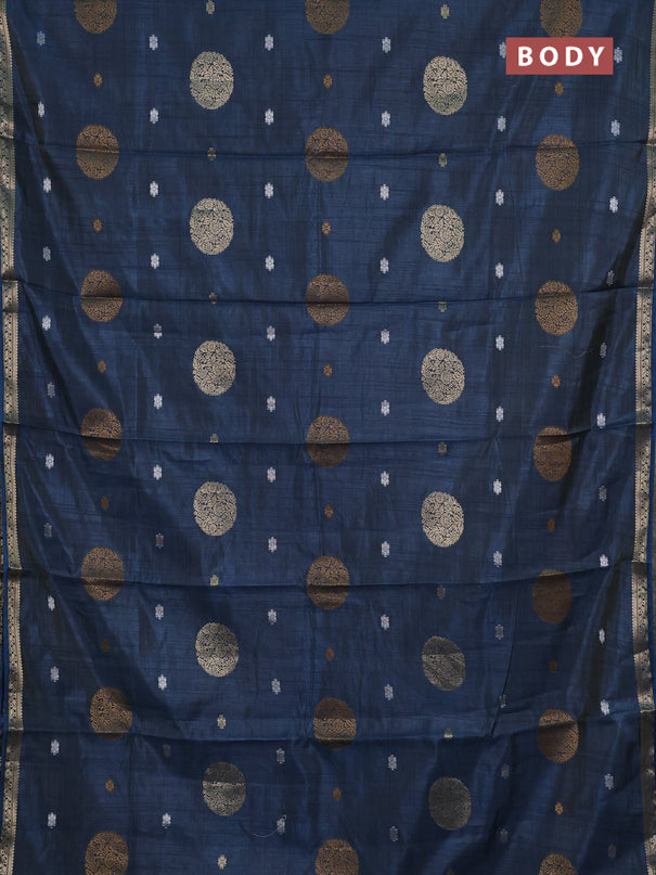 Semi raw silk saree peacock blue with allover thread & zari woven floral buttas and small zari woven border
