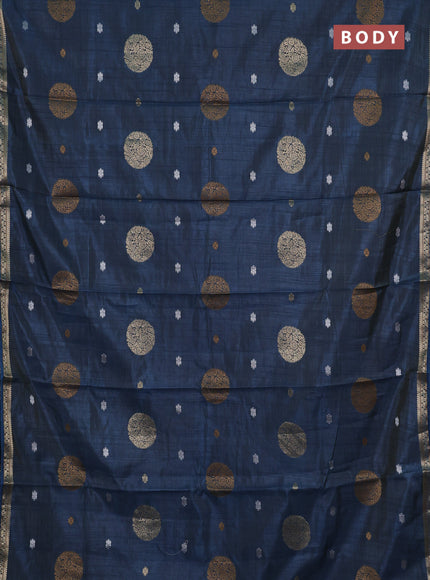 Semi raw silk saree peacock blue with allover thread & zari woven floral buttas and small zari woven border