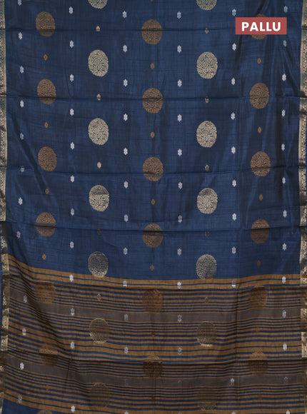 Semi raw silk saree peacock blue with allover thread & zari woven floral buttas and small zari woven border