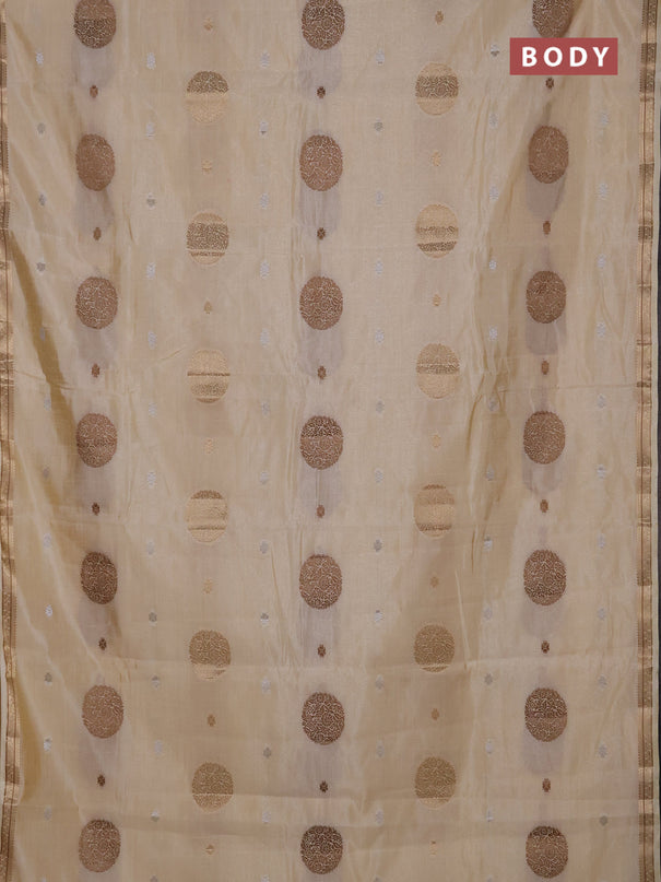 Semi raw silk saree cream with allover thread & zari woven floral buttas and small zari woven border