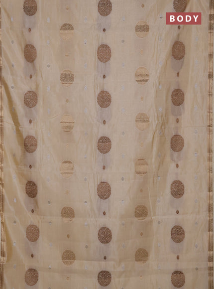 Semi raw silk saree cream with allover thread & zari woven floral buttas and small zari woven border