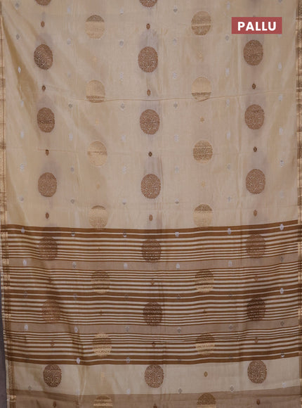 Semi raw silk saree cream with allover thread & zari woven floral buttas and small zari woven border