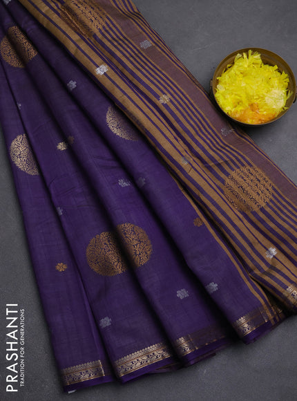 Semi raw silk saree violet with allover thread & zari woven floral buttas and small zari woven border