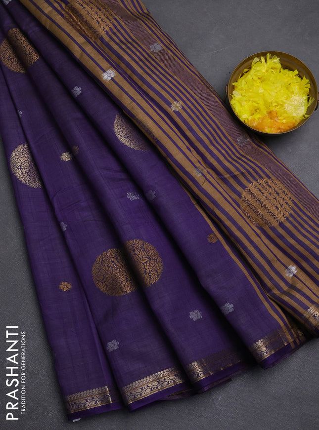 Semi raw silk saree violet with allover thread & zari woven floral buttas and small zari woven border